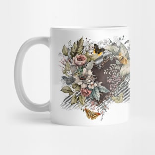 Vintage Valentine Heart, Flowers, Butterflies Mug